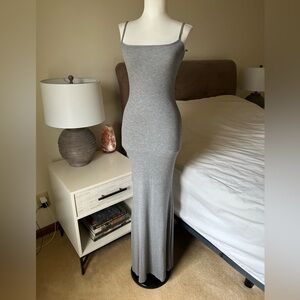 SKIMS Long Slip Soft Lounge Dress in Heather Grey Size Medium